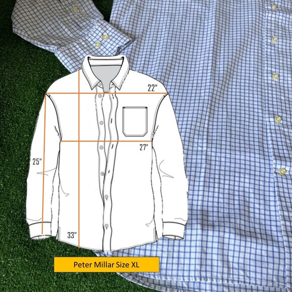 Peter Millar Long Sleeve Button Down Plaid Blue Oxford Easy Care Shirt Size XL - Picture 2 of 12